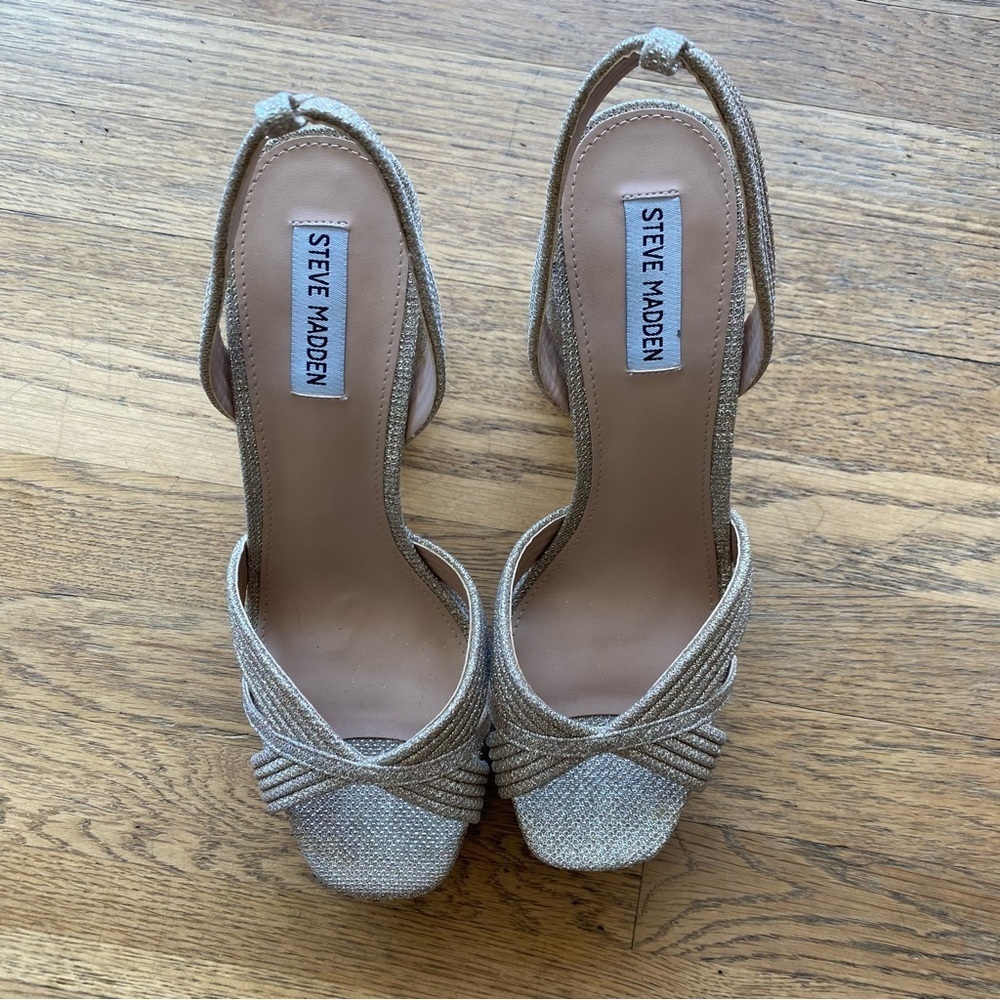 Steve Madden Laurel Gold Glitter Platform Ankle Strap High Heel Sandals size 10 - Picture 4 of 12